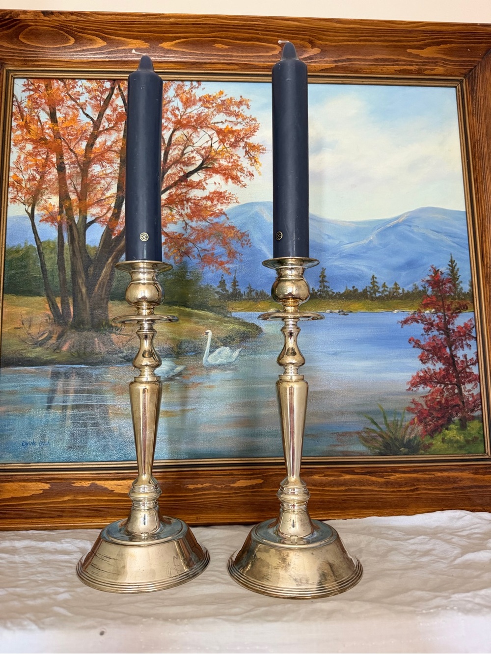 Silver Plated Candlesticks With Candles